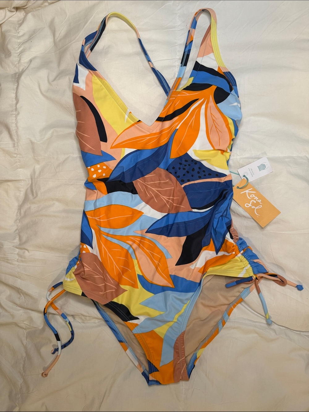 Kona Sol Girls' Multicolor Leaf-Print One-Piece Swimsuit